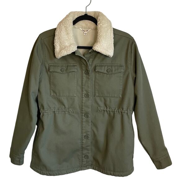 Hang Ten Utility Jacket Olive Green Button Front Sherpa Collar Pockets Sz M - Picture 1 of 10